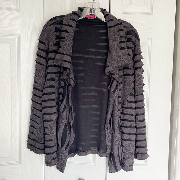 Women Sweater Draped Cardigan Large Gray Long Sleeve - Picture 15 of 16